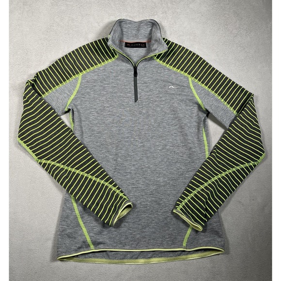 KJUS Tops - KJUS Trace Golf Half Zip Womens 38 M Gray Striped Arms Pullover Performance *EUC
